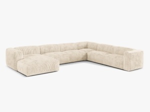 Canapea cu colt bej deschis din textil pentru 6 persoane Martina Corduroy Right Micadoni
