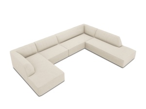 Canapea cu colt bej deschis din textil pentru 7 persoane Ruby Corduroy Right Micadoni