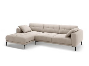 Canapea cu colt bej din catifea pentru 3 persoane Bemy Left Velvet Micadoni