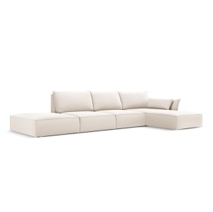 Canapea cu colt bej din catifea pentru 5 persoane Kaelle Right Micadoni