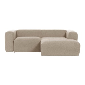 Canapea cu colt bej din textil pentru 2 persoane Blok Right Kave Home