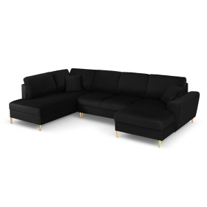 Canapea cu colt extensibila neagra/aurie din catifea pentru 7 persoane Kyoto Left Cosmopolitan Design