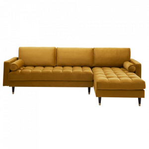 Canapea cu colt galben mustar din catifea si lemn 260 cm Cozy II The Home Collection