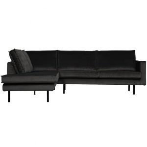 Canapea cu colt gri antracit din catifea 266 cm Rodeo Left Woood