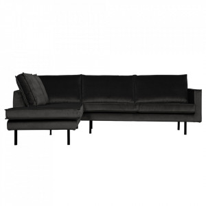 Canapea cu colt gri antracit din catifea 266 cm Rodeo Left Woood