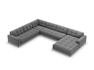 Canapea cu colt gri deschis/neagra din catifea pentru 7 persoane Mamaia U Left Micadoni