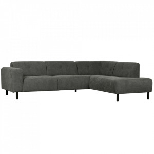 Canapea cu colt gri din poliester si lemn de mesteacan 275 cm Preasley Right Woood