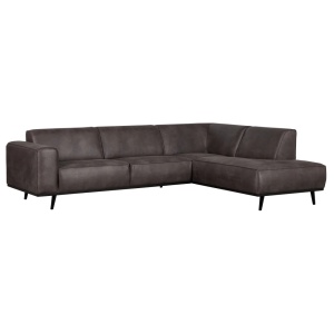 Canapea cu colt gri inchis din piele ecologica 274 cm Statement Right Woood