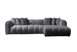 Canapea cu colt gri inchis din textil 265 cm L-Line Right Boucle The Home Collection