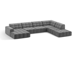 Canapea cu colt grideschis din catifea pentru 7 persoane Jennifer Panoramic Chenille Right Micadoni