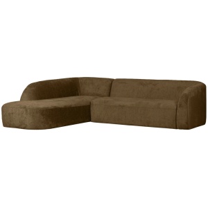 Canapea cu colt maro alama din catifea 274 cm Sloping Left Woood