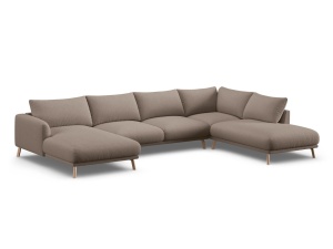 Canapea cu colt maro cappuccino din textil pentru 6 persoane Naomi Right Micadoni