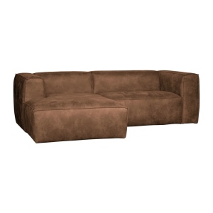 Canapea cu colt maro coniac din piele ecologica 254 cm Bean Left Woood