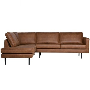 Canapea cu colt maro din piele 266 cm Rodeo Left Woood