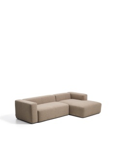 Canapea cu colt maro din textil pentru 3 persoane Blok Right Chenille Kave Home