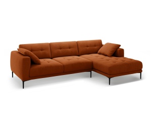 Canapea cu colt maro teracota din catifea pentru 3 persoane Bemy Right Velvet Micadoni