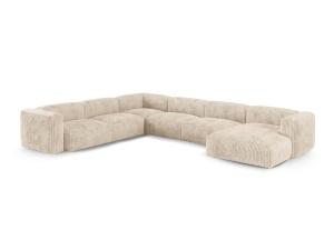 Canapea cu colt modulara bej deschis din textil pentru 6 persoane Martina Corduroy Left XL Micadoni
