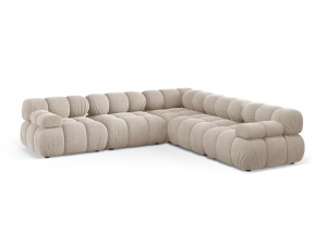 Canapea cu colt modulara bej inchis din catifea pentru 5 persoane Bellis Bluvel Symmetrical Micadoni