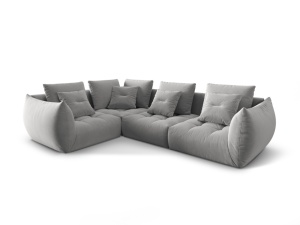 Canapea cu colt modulara gri din catifea pentru 3 persoane Bloom Left Micadoni