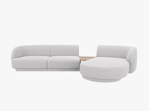 Canapea cu colt modulara si masa de cafea gri deschis din textil pentru 3 persoane Miley Boucle Right Micadoni