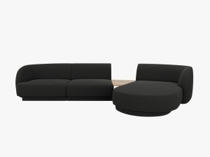 Canapea cu colt modulara si masa de cafea neagra din textil pentru 3 persoane Miley Boucle Right Micadoni