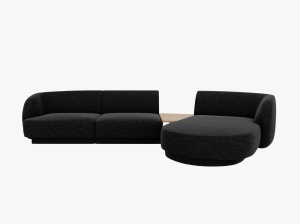 Canapea cu colt modulara si masa de cafea neagra din textil pentru 3 persoane Miley Chenille Right Micadoni