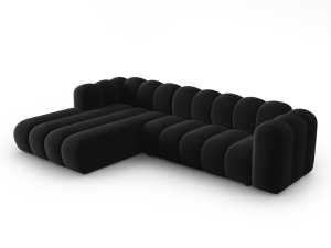 Canapea cu colt neagra din catifea pentru 4 persoane Lupine Salvador Left Micadoni