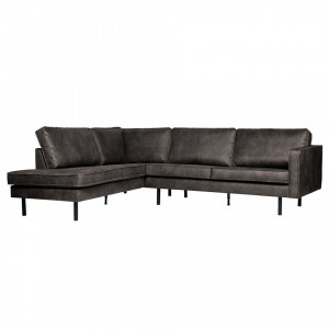 Canapea cu colt neagra din piele 266 cm Rodeo Left BePureHome