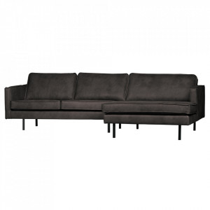 Canapea cu colt neagra din piele 300 cm Rodeo Right Woood