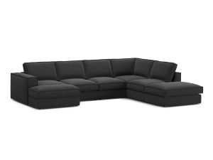 Canapea cu colt neagra din textil pentru 5 persoane Pola Right Micadoni