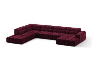 Canapea cu colt rosu burgund din catifea pentru 7 persoane Jennifer Panoramic Chenille Left Micadoni