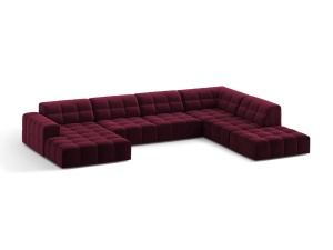 Canapea cu colt rosu burgund din catifea pentru 7 persoane Jennifer Panoramic Chenille Right Micadoni
