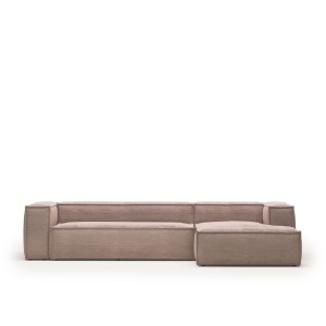 Canapea cu colt roz din catifea pentru 4 persoane Blok FR Right Kave Home