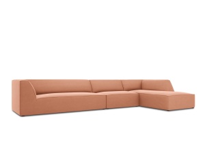 Canapea cu colt roz din catifea pentru 5 persoane Ruby Right Micadoni