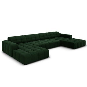 Canapea cu colt verde inchis din catifea pentru 6 persoane Jennifer Panoramic Micadoni