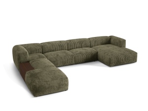Canapea cu colt verde muschi din textil pentru 5 persoane Martina Corduroy Left Micadoni