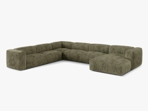 Canapea cu colt verde muschi din textil pentru 6 persoane Martina Corduroy Left Micadoni