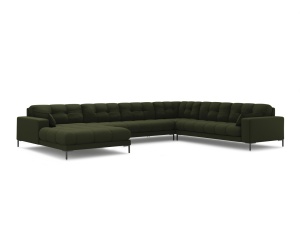 Canapea cu colt verde/neagra din textil pentru 7 persoane Mamaia U Right Micadoni
