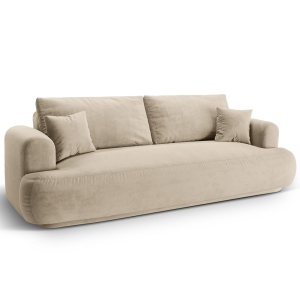 Canapea extensibila bej deschis din catifea pentru 3 persoane Ella Micadoni