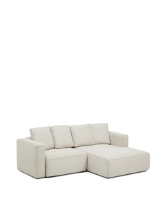 Canapea extensibila cu colt bej din textil pentru 3 persoane Marela Right Chenille Kave Home