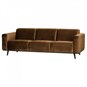 Canapea galben miere/neagra din catifea pentru 3 persoane Statement Woood