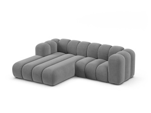 Canapea modulara cu colt gri deschis din catifea pentru 3 persoane Lupine Left Micadoni