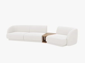 Canapea modulara cu masa de cafea alba din textil pentru 3 persoane Miley Boucle Right Micadoni
