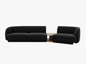 Canapea modulara cu masa de cafea neagra din textil pentru 3 persoane Miley Chenille Right Micadoni