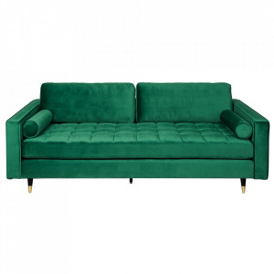 Canapea verde din catifea si lemn 225 cm Cozy The Home Collection