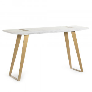 Consola alba/aurie din lemn 150 cm Rava Thai Natura