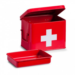 Cutie rosie/alba cu capac din metal pentru medicamente Medicine Box Zeller