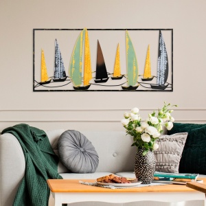 Decoratiune de perete multicolora din metal 40x90 cm Boats The Home Collection