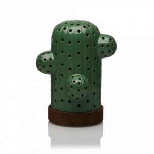 Decoratiune luminoasa LED verde/maro din ceramica si lemn Cactus Dark Versa Home
