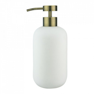 Dispenser sapun lichid alb/maro alama din ceramica si metal 7x18 cm Lotus Mette Ditmer Denmark